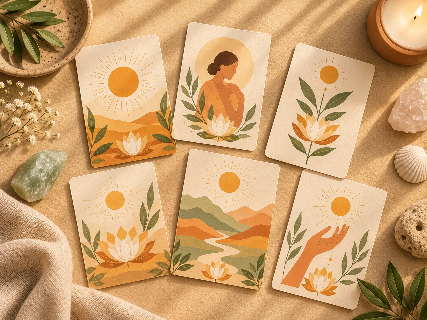 Tarjetas de afirmaciones diarias en tonos cálidos