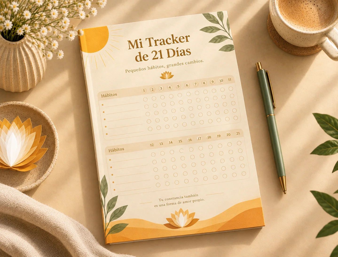 Tracker de 21 días para registrar hábitos conscientes