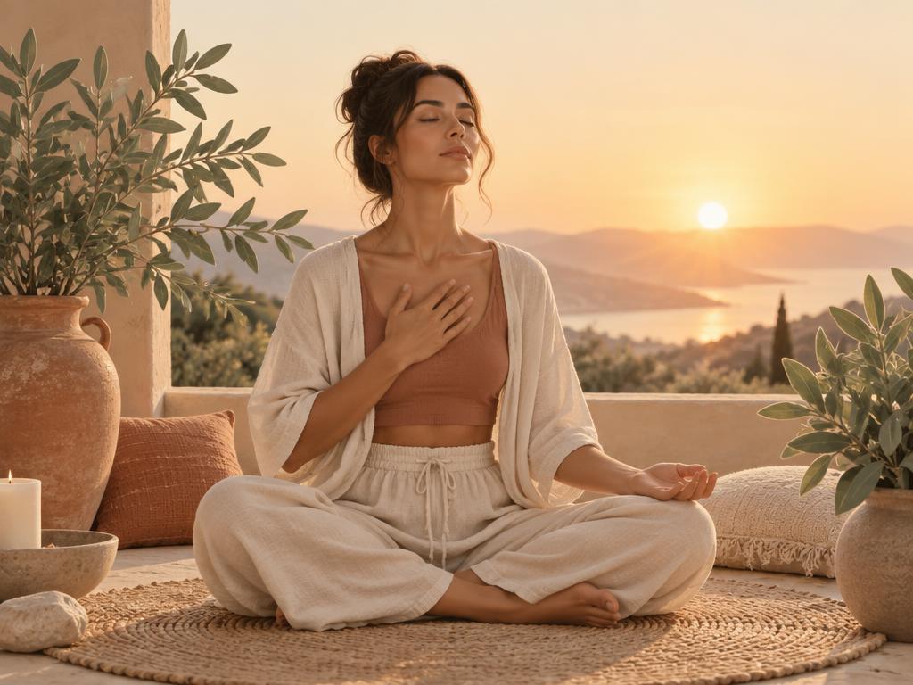 Mujer practicando una respiración guiada con calma