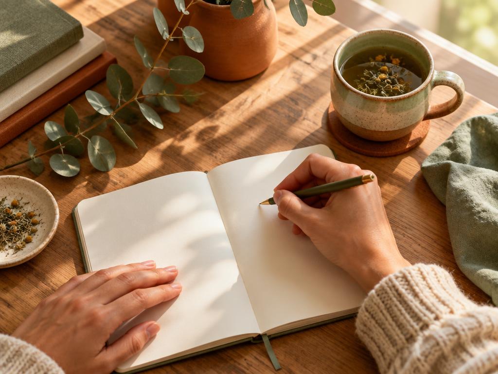 Manos escribiendo los fundamentos del hábito en un diario consciente