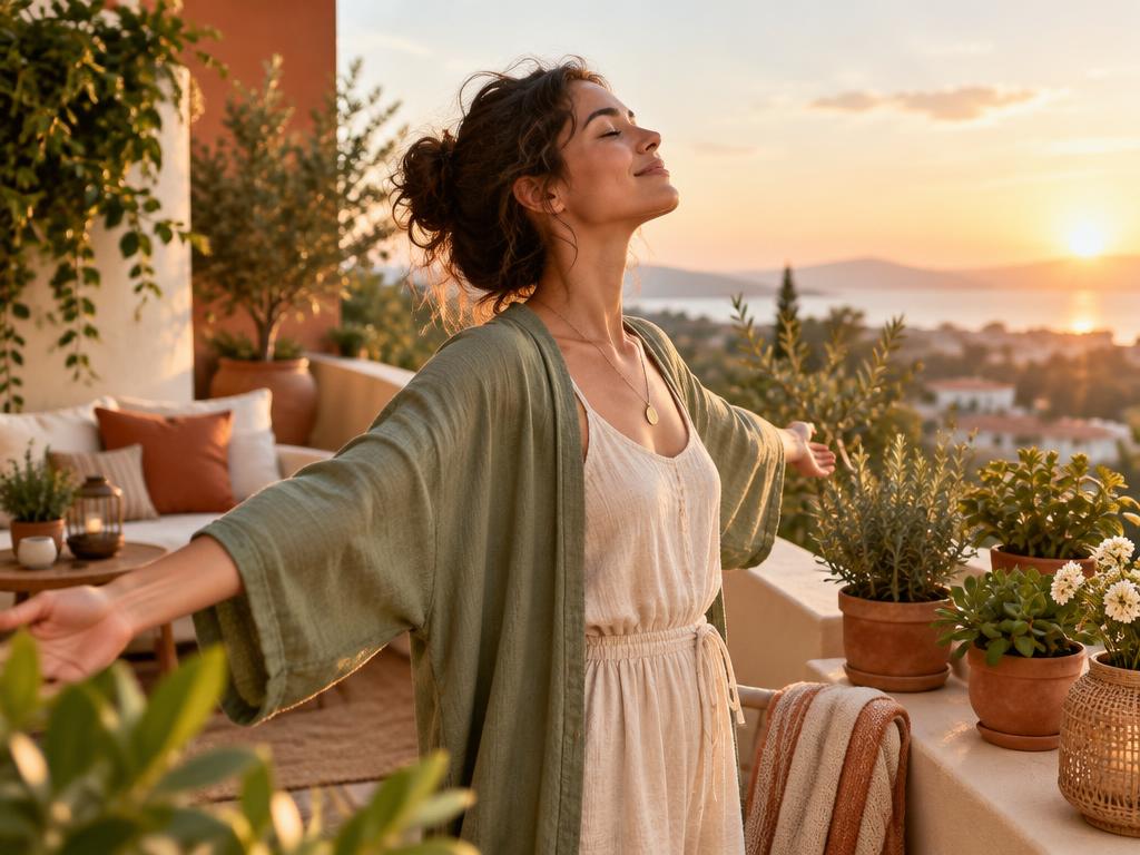 Mujer recibiendo el amanecer como símbolo de integración y crecimiento